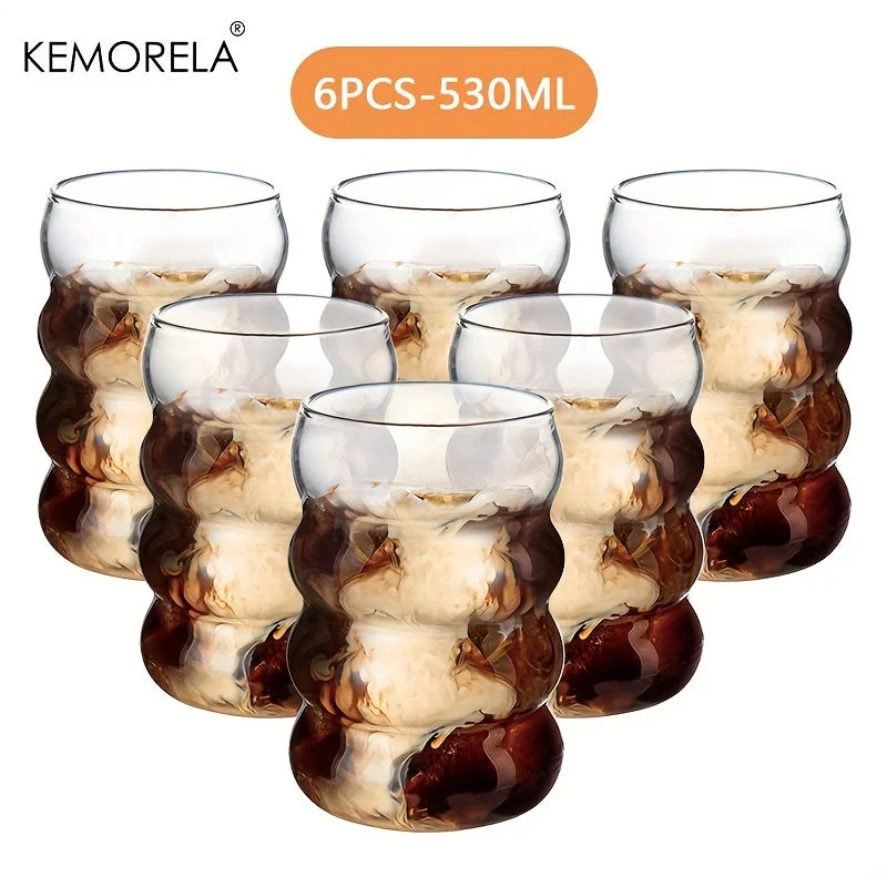6 piezas de taza de vidrio con forma de onda, botella de agua, resistente al calor, para cerveza, té, café, jugo, leche, cafetería, regalo para el hogar