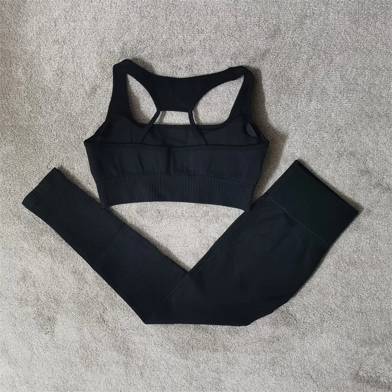 Conjunto de yoga fitness sin costuras para mujer, ropa deportiva de cintura alta, leggings, pantalones cortos de dos piezas, ropa de gimnasio para mujer
