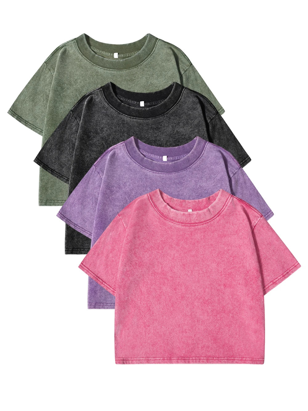Camisetas lavadas 100 % algodón para mujer, tops holgados de cuello redondo, ropa urbana Y2k para mujer, camisetas casuales vintage de manga corta de verano