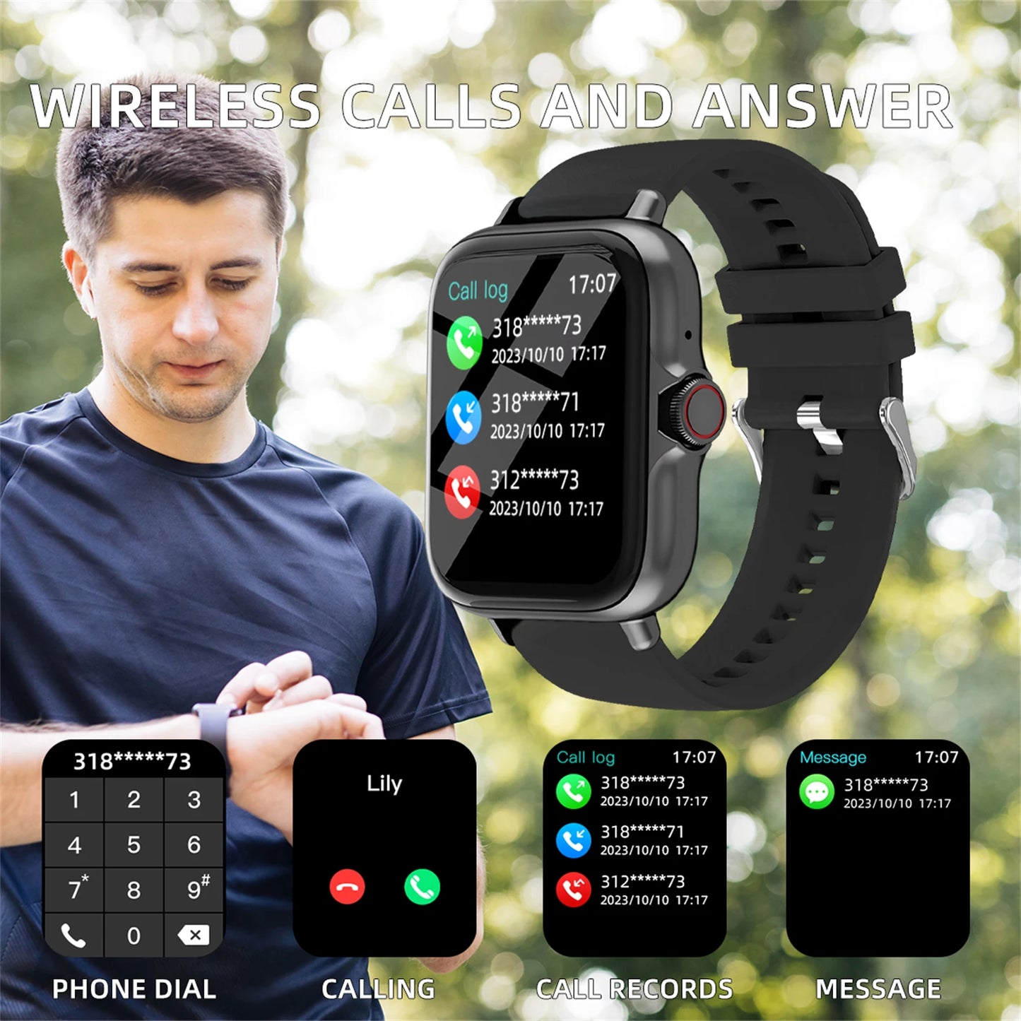 Reloj inteligente deportivo para hombre y mujer, resistente al agua, de 1,83 pulgadas, con función de respuesta a llamadas, podómetro, alertas de información y sueño.