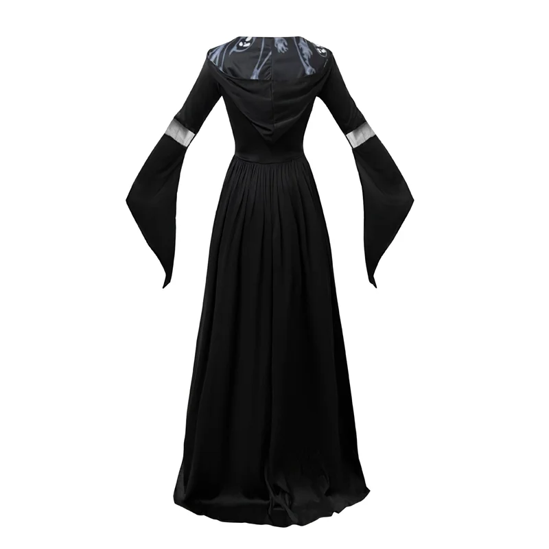 Halloween Witch Dress Skeleton Witch Sorcerer Adult Women Cosplay Costume Hood Skirt Stage Performance Modern Dance Wear Outfits