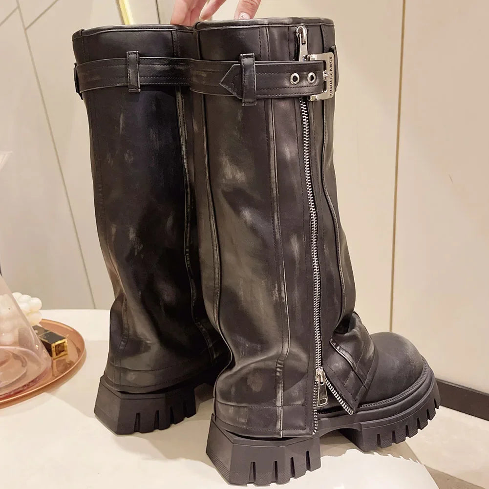Botas de media caña para mujer de la marca Desinger Knight, con plataforma de tacón alto grueso, estilo punk, estilo motociclista, estilo gótico, para la calle.