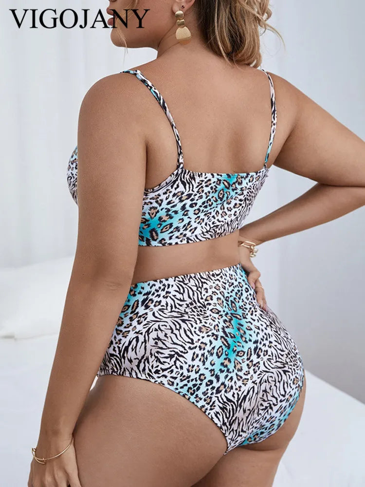 VigoJany 2025 Bikini de cintura alta con estampado de talla grande para mujer, traje de baño push up con tirantes, traje de baño de playa sin espalda, ropa de verano