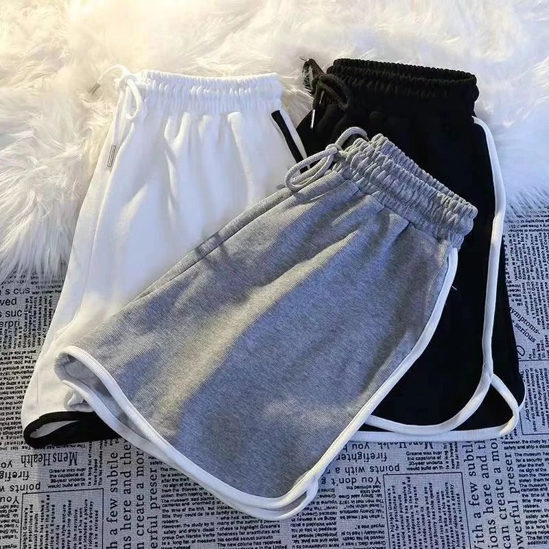 Pantalones cortos deportivos a rayas para mujer, moda coreana, minipantalones cortos casuales, pantalones cortos sencillos de verano, pantalones cortos holgados de pierna ancha para mujer, nuevos