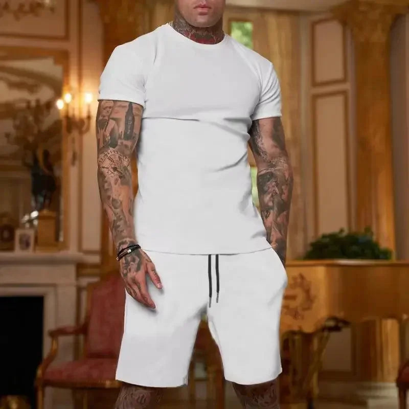 Conjunto de camiseta y pantalones cortos de manga corta, ropa deportiva transpirable para hombre, novedad de verano 2025, ropa popular de secado rápido