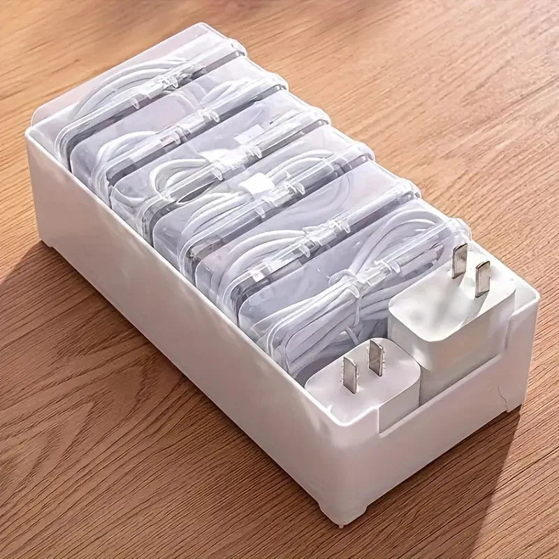 Organizador de cables, caja de almacenamiento, plástico duradero, suministros de oficina diarios, artículos diversos, gestión de cables de carga y dispositivos móviles, almacenamiento