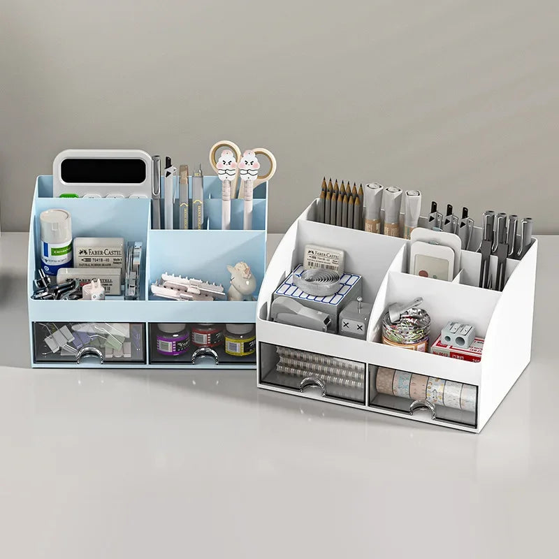 Organizador de escritorio para oficina, caja de almacenamiento transparente con cajones pequeños, organizador de escritorio para estudiantes, papelería y artículos diversos.