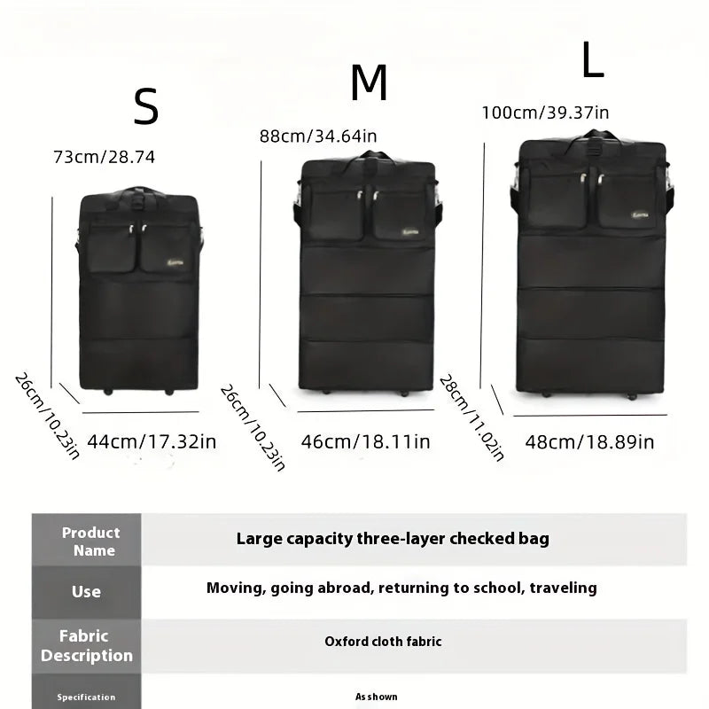 Maleta de viaje con 3 capas expandibles y gran capacidad con ruedas | Portátil para estudiar en el extranjero | Equipaje práctico y plegable