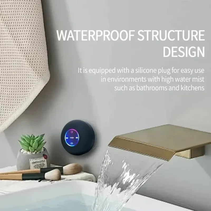 2025 Nuevo baño impermeable inalámbrico LED ventosa Mini altavoz Bluetooth altavoces estéreo portátiles para deportes al aire libre