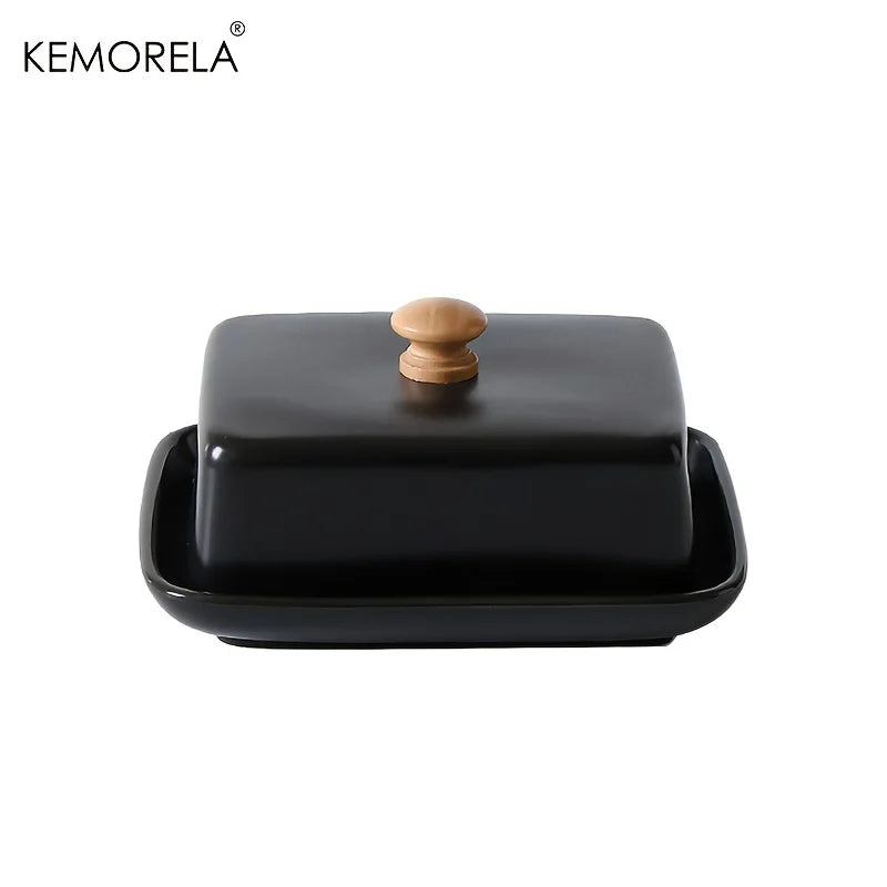 KEMORELA Mantequera de cerámica con tapa, rectangular, sellable, para guardar quesos, de alta gama y elegante para cocina y restaurante.