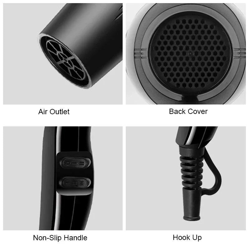 Secador de pelo profesional de 2200 W, potente, de calentamiento rápido, con ajuste de frío y calor, con aire iónico y colector de aire.
