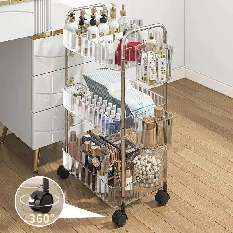 Estante móvil con ruedas, estante de almacenamiento multicapa, carrito para el hogar para refrigerios, cosméticos, artículos diversos, organizador de 2/3/4 niveles, carrito rodante
