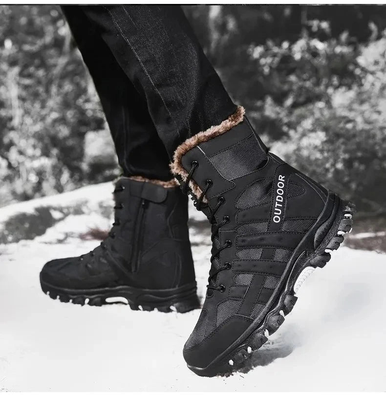 Brand Winter Men's Boots Thick Plush Warm Snow Boots Lace-UP Men Ankle Boots Outdoor Waterproof Men's Motorcycle Boots Size 47