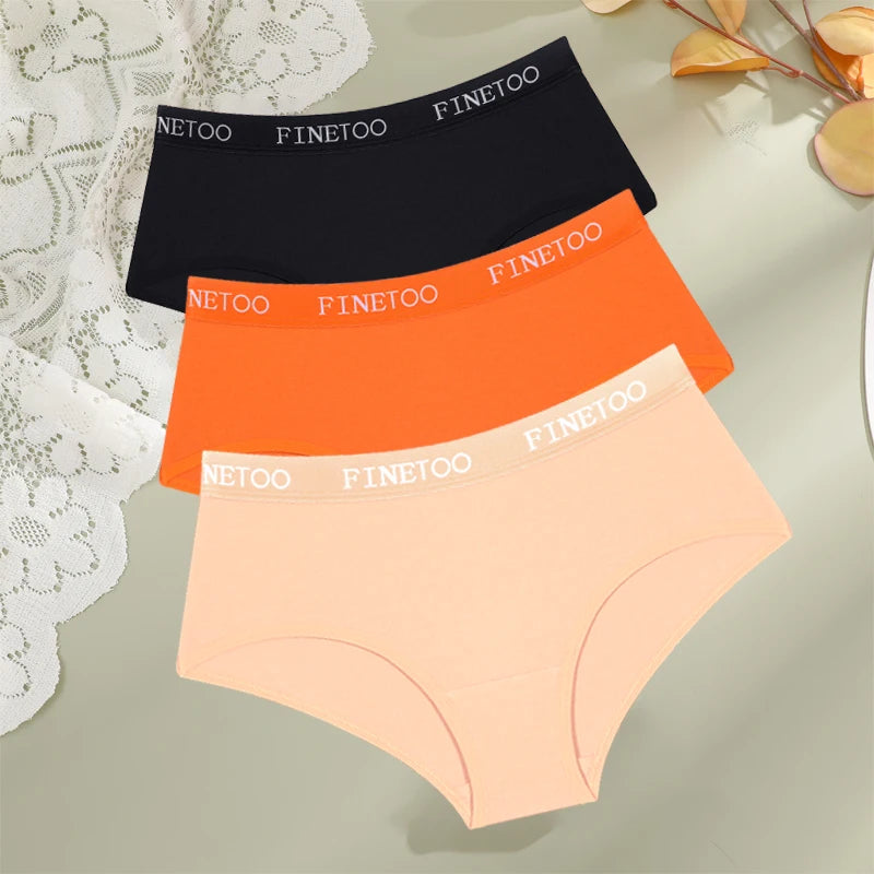 FINETOO - 3 piezas de ropa interior de algodón con cinturón y letras para mujer, bragas sexys, transpirables, de cintura baja, elásticas y cómodas.