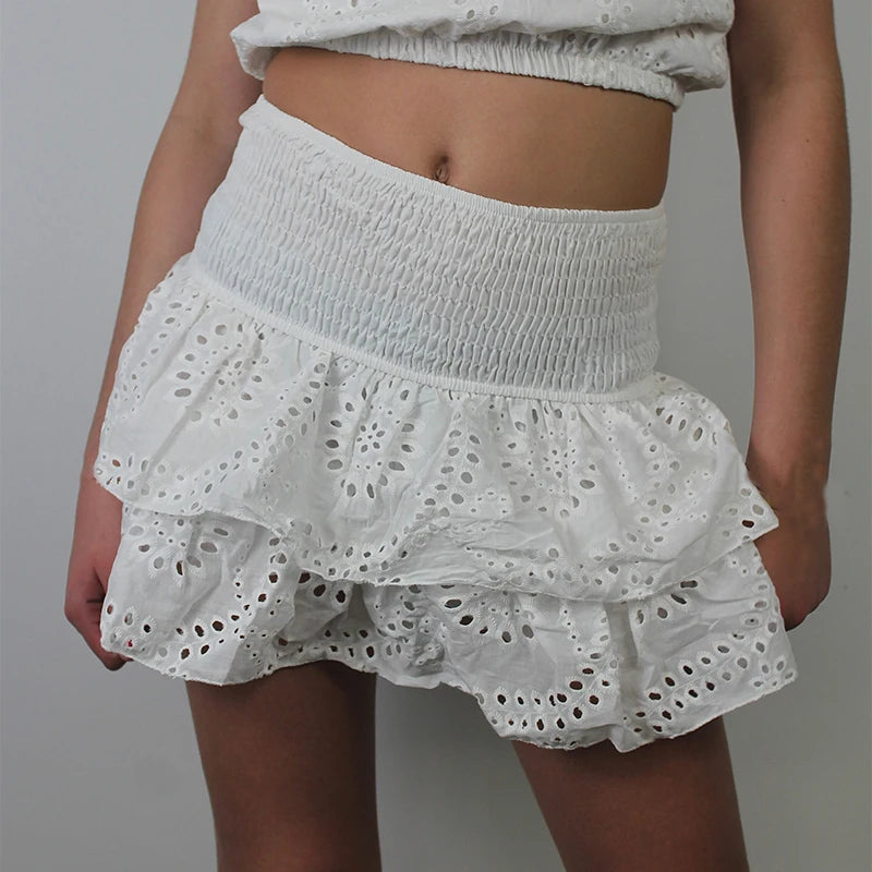 Minifaldas plisadas con capas y volantes estilo Y2K para mujer, estilo bohemio playero, estilo kawaii, con fruncido en forma de A, para adolescentes