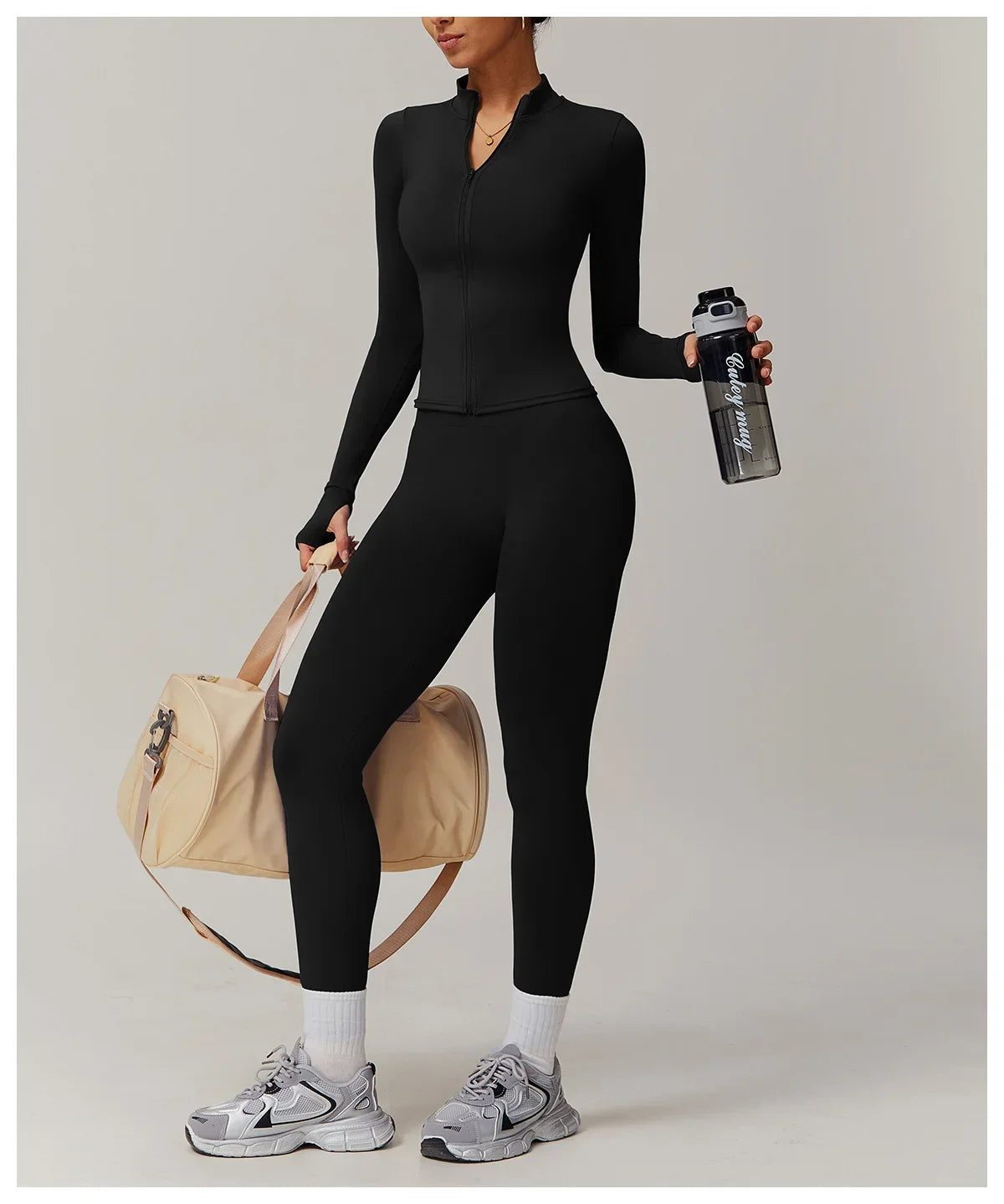 Conjunto deportivo de 2 piezas para mujer, chándal para correr, entrenamiento, con cremallera, pantalones cortos de manga larga, ropa de yoga, ropa deportiva