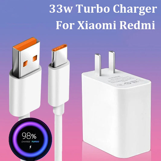 Cargador Xiaomi Mi 11X 10S Pro de 33 W, original, carga rápida Turbo, cable tipo C para Redmi Note 13R 12 R 11 K40 Poco M6 F3 Pro