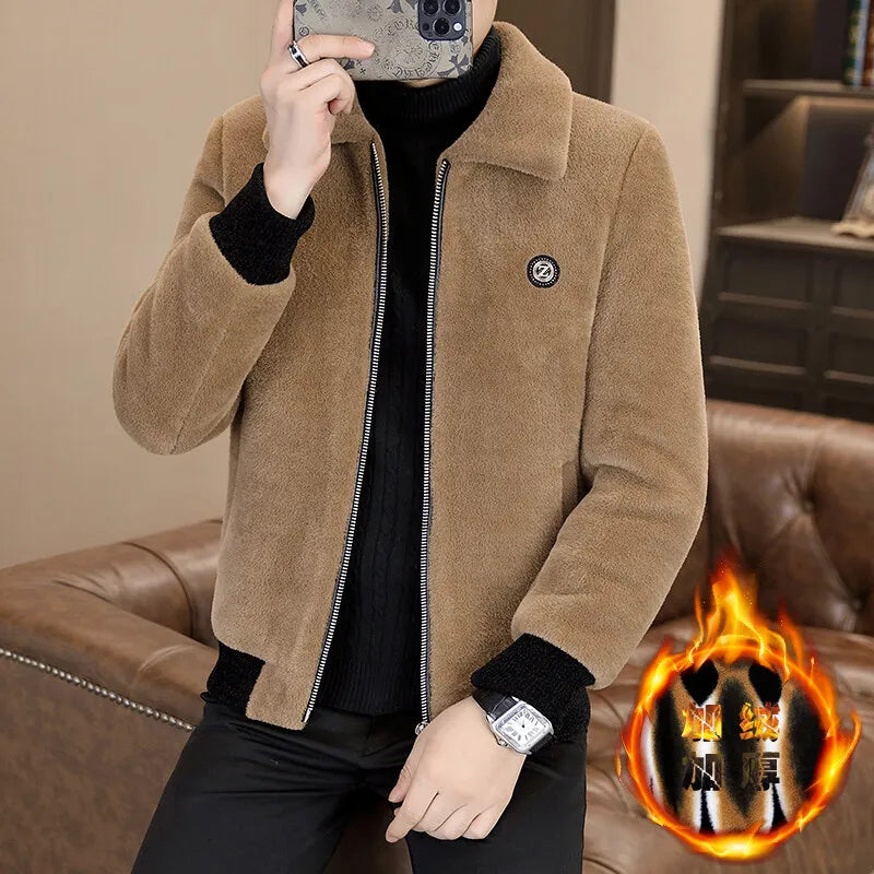 Chaqueta de algodón de invierno para hombre, nueva, resistente al frío, de alta gama, con forro polar, gruesa, informal, ajustada, con cremallera, abrigo corto de moda, tendencia