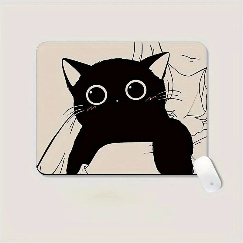Alfombrilla de ratón con diseño de gato negro, pequeña, para oficina, escritorio de ordenador, teclado, alfombrilla grande para ratón, cojín para portátil, alfombrilla antideslizante para escritorio, decoración del hogar
