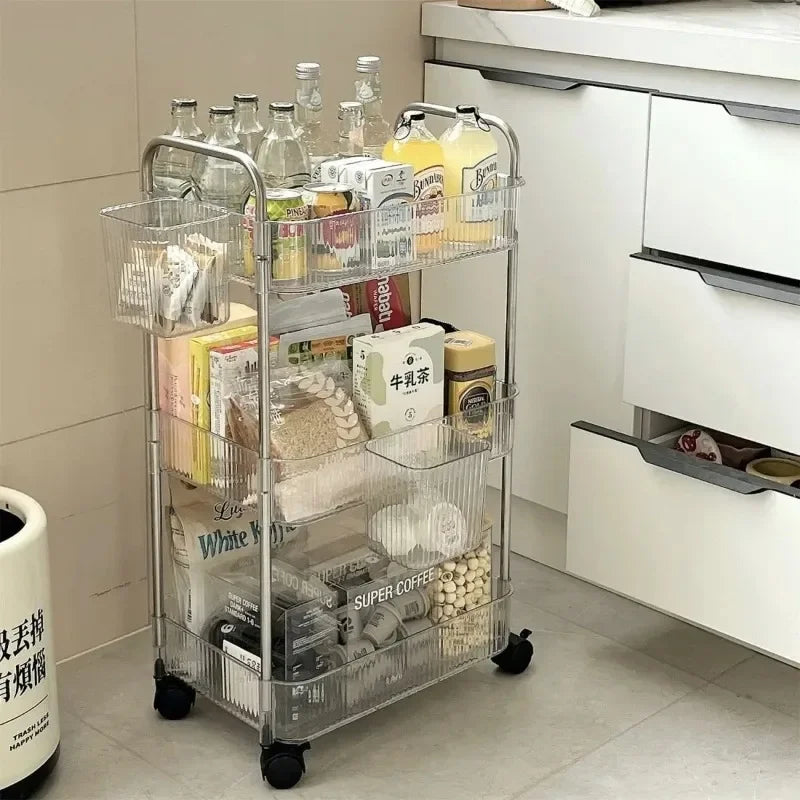 Estante móvil con ruedas, estante de almacenamiento multicapa, carrito para el hogar para refrigerios, cosméticos, artículos diversos, organizador de 2/3/4 niveles, carrito rodante