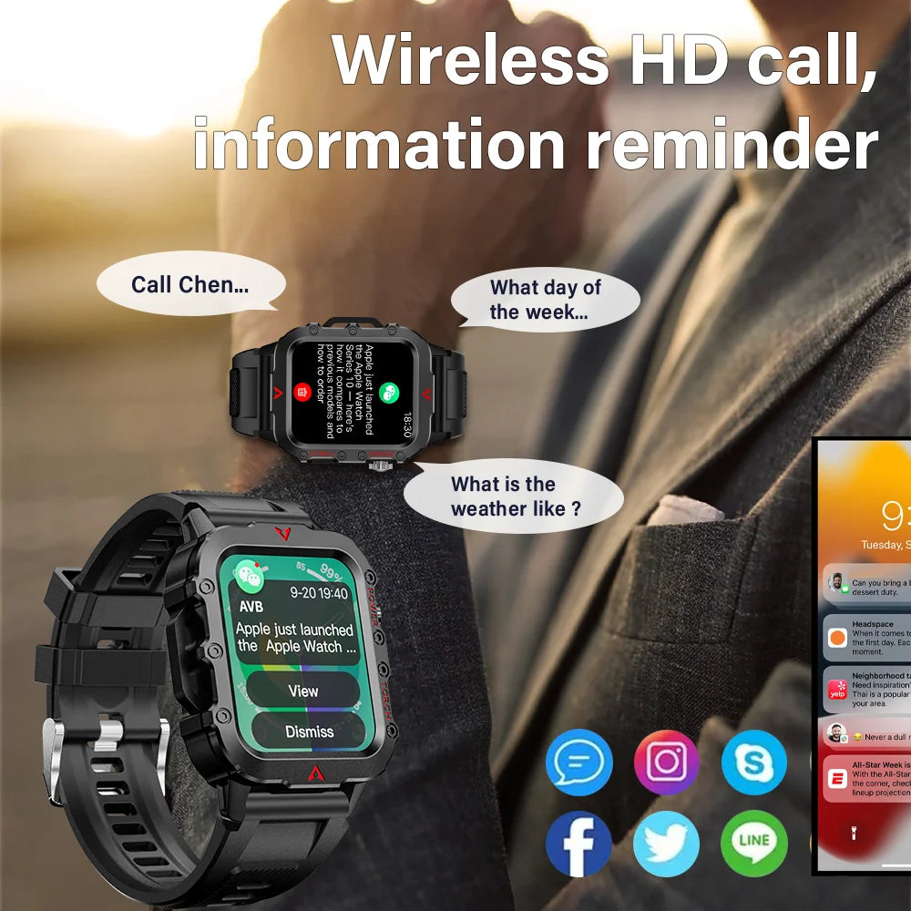 Reloj inteligente deportivo LAXASFIT para hombre con Bluetooth, monitor de frecuencia cardíaca, linterna LED, multifunción, para deportes al aire libre