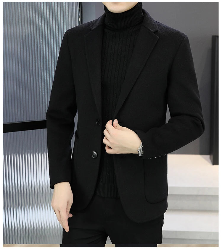 Slim Fit Detachable Down Liner Men's Woolen Coat High Quality 2025 Autumn Winter Casual Solid Color Short Style Warm Wool Jacket