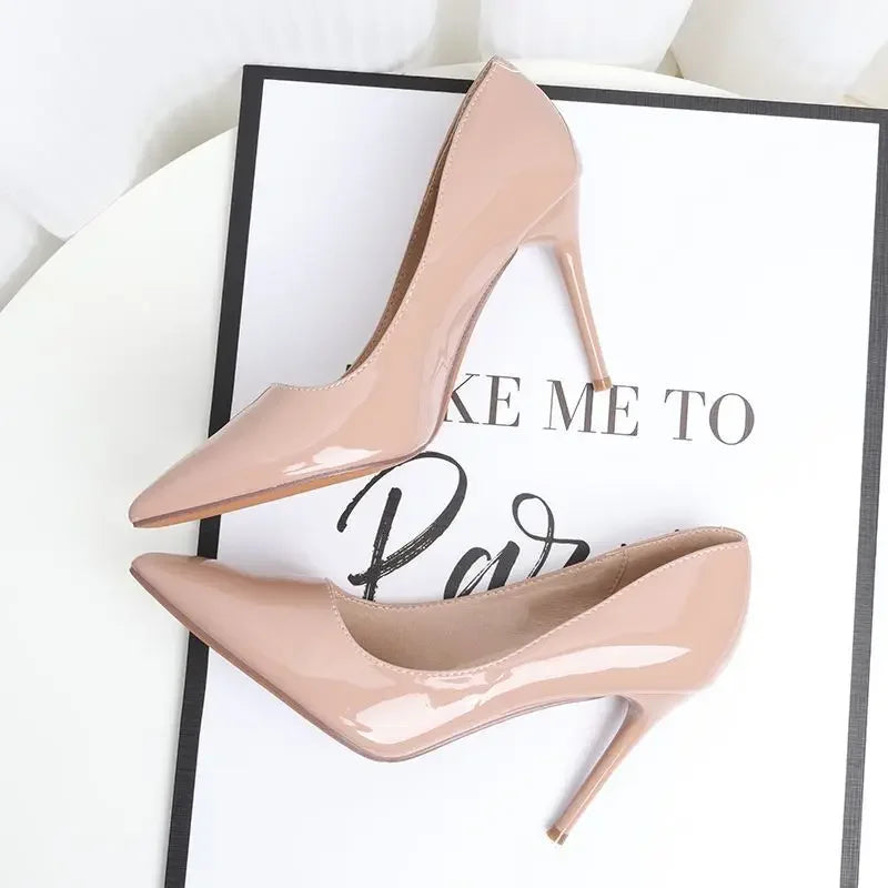 Zapatos de tacón alto brillantes para mujer, sin cordones, con punta puntiaguda y tacón fino, estilo hada, primavera y verano, nueva versión coreana.