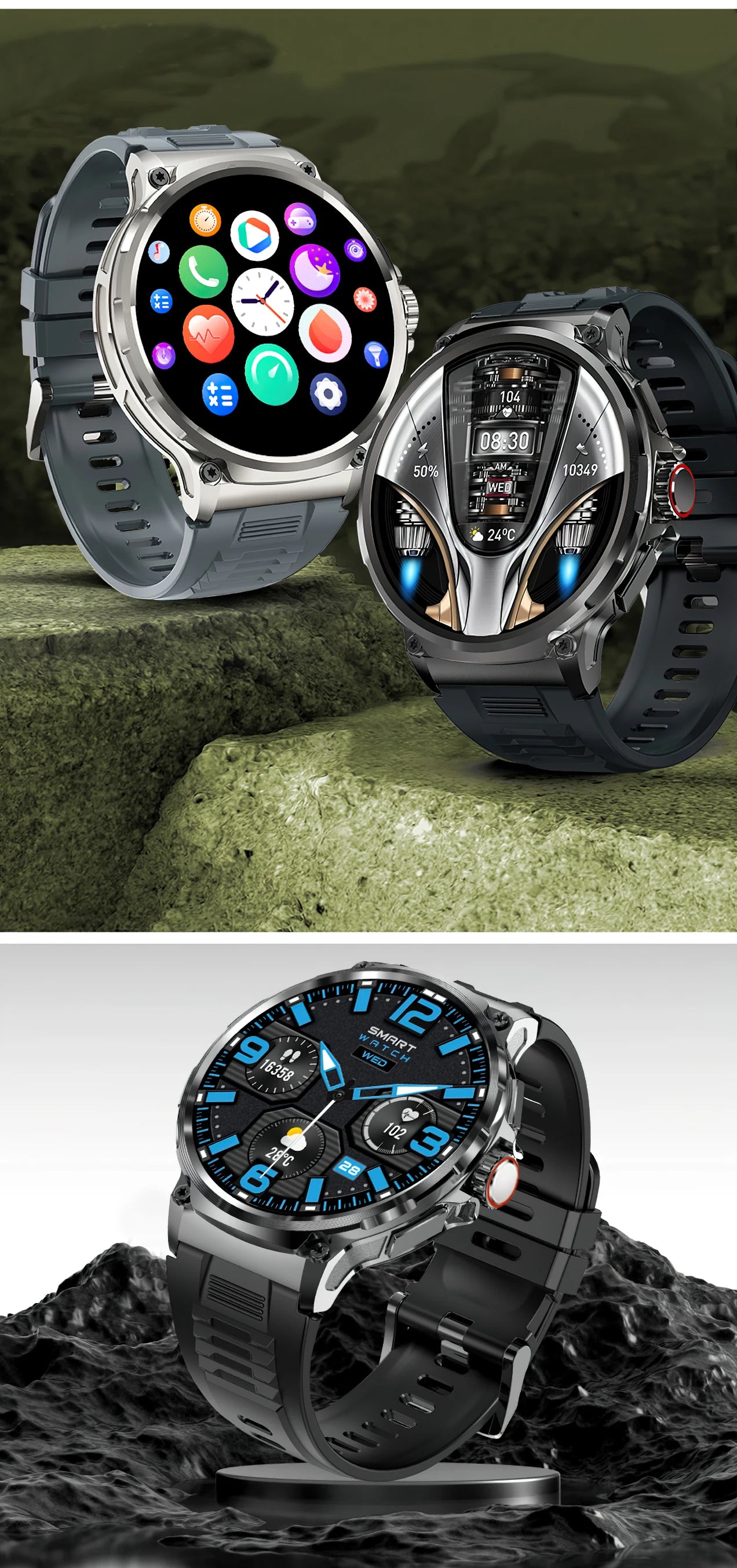 Reloj inteligente Ultra HD de 1,85 pulgadas para hombre, con GPS, pulsera deportiva para exteriores, batería grande de 710 mAh, reloj de seguimiento de actividad física para Android e iOS.