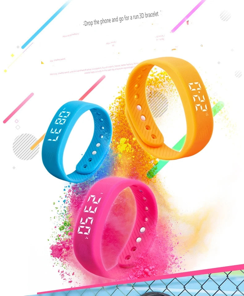 Pulsera inteligente LED digital resistente al agua, reloj inteligente con podómetro para correr, monitor, banda inteligente, alarma de vibración y recordatorio.