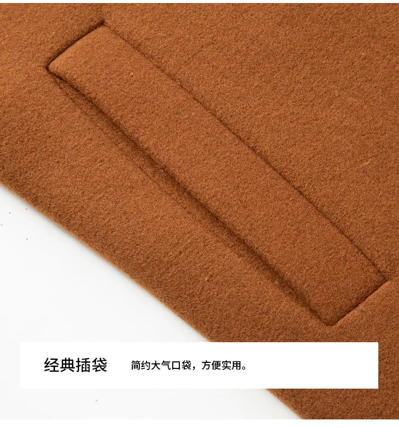Autumn Winter Men's Wool Trench Coat Fashion Hooded Warm Long Woollen Coats Business Casual Turn Down Collar Woolen Blend Men