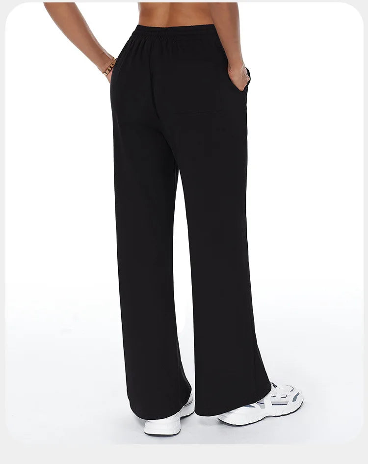 Women Winter Loose Fit Sports Pants High Waist Drawstring Weatpants With Pockets Straight Leg Yoga Pants Versatile Sports Pants