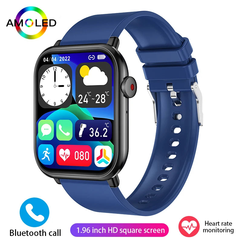 Nuevo reloj inteligente AMOLED para mujer, para hombre, con control de temperatura corporal, deportivo, fitness, resistente al agua, Bluetooth, llamadas, reloj inteligente digital para mujer.