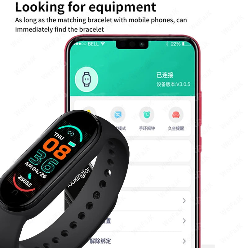 Reloj inteligente M6 para hombre y mujer, pulsera deportiva con control del ritmo cardíaco y de la presión arterial, resistente al agua y multifunción.