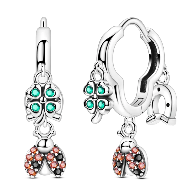Pendientes brillantes de plata de ley S925 para mujer, con circonitas de colores, diseño de insecto, ideal como regalo de aniversario de boda.