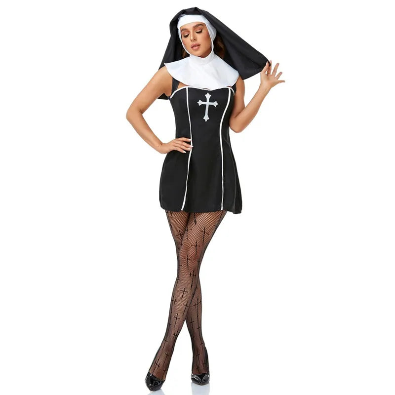 Couple Halloween Costume for Women Men Medieval Cosplay Priest Nun Missionary Costume Church Religious Convent Fancy Party Dress