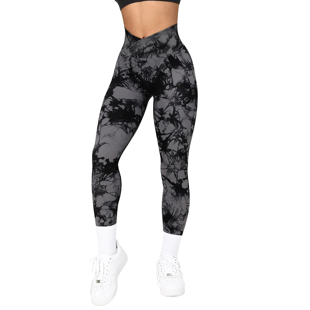 Mallas deportivas con efecto tie-dye para mujer, leggings push up para entrenamiento, leggings deportivos para mujer, pantalones de gimnasio sin costuras con efecto push-up