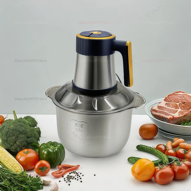 Licuadora multifunción de acero inoxidable para carnes, frutas y verduras. Procesadores de alimentos. Picadora de carne eléctrica de cocina de cinco velocidades.
