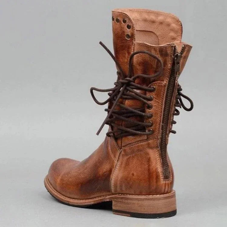 Botas de media caña con remaches para mujer, botines de caballero a la moda, estilo británico, para otoño e invierno, con cordones cruzados, de PU
