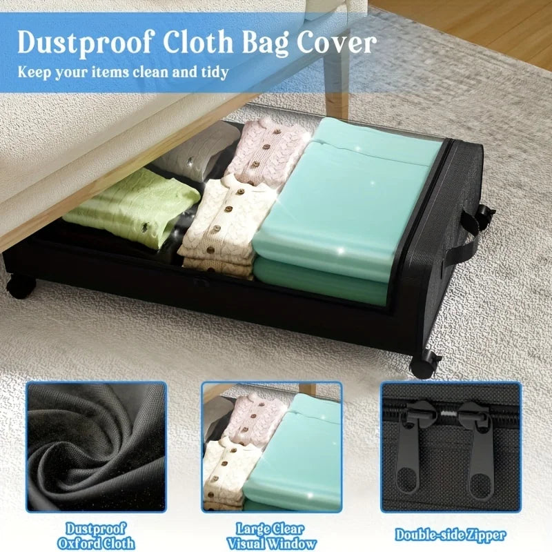 Organizador de almacenamiento debajo de la cama: contenedores con ruedas y tapa para ropa, ropa de cama, zapatos, mantas, libros, juguetes y organización del hogar.