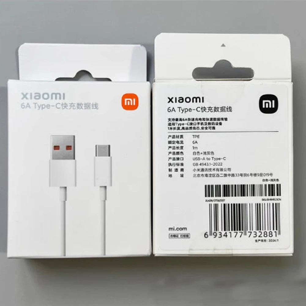 Cable USB tipo C original de Xiaomi, 6 A, 120 W, 67 W, carga rápida turbo para Mi Poco X3, X4, X5, X6, X7, F5, F6, F7, M5, M6, M7 Pro, Redmi Note 13 y 14 Pro