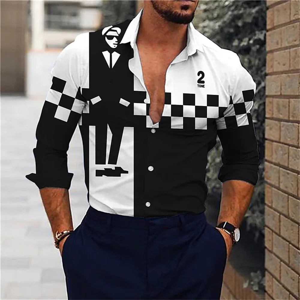 2023 Men's Hot Selling Shirt Long Sleeve Button Lapel Print Pattern Men's Top Soft and Comfortable Spring/Summer New Style