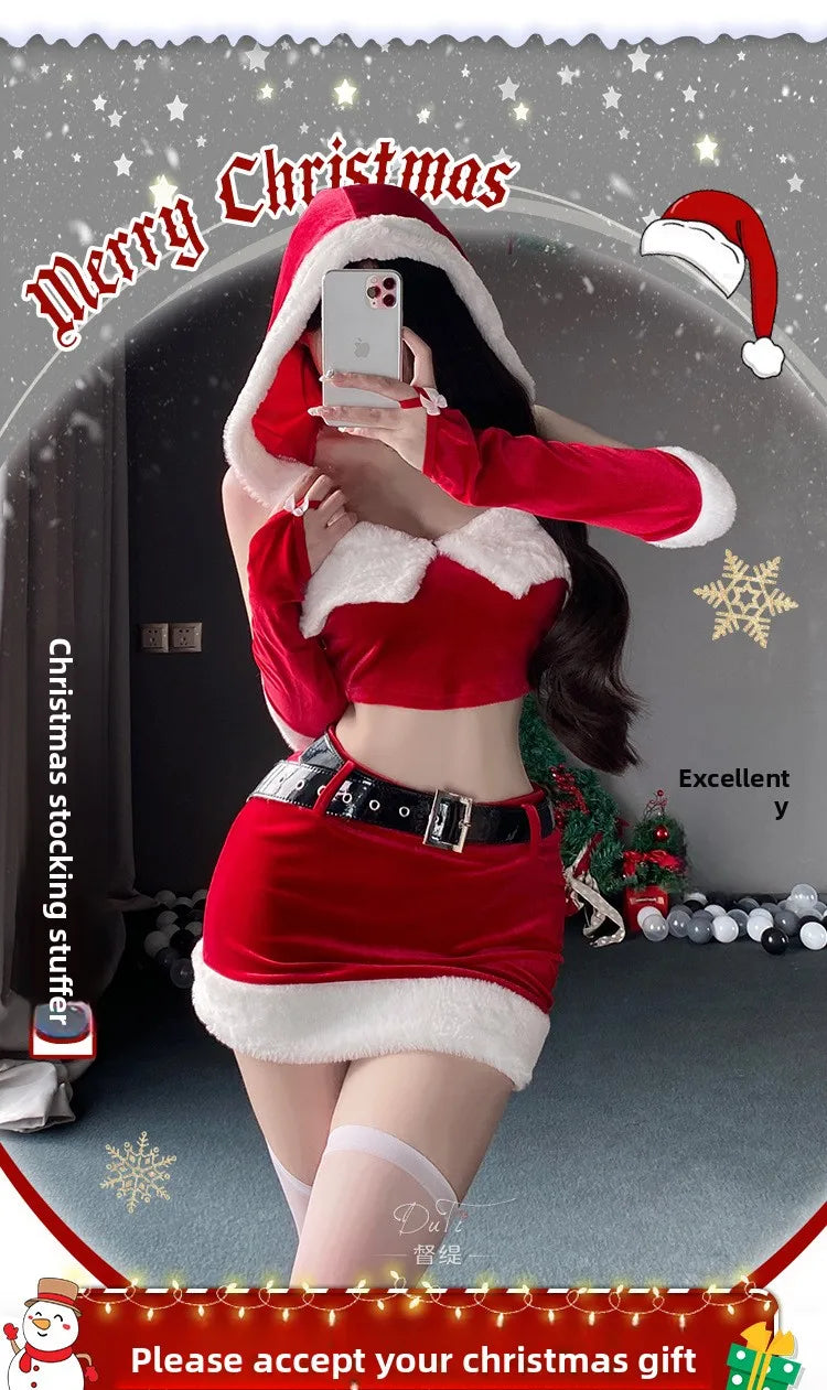 Christmas Party Dress Cos Costume Red New Year Uniform Sexy Rabbit Girl Uniform Role Outfit Sexy Nightdress Underwear