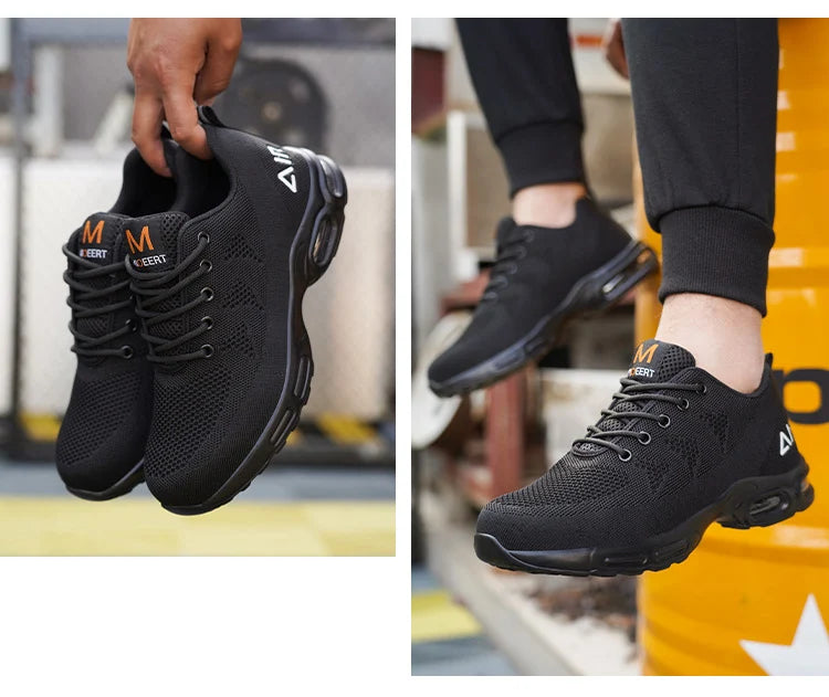 Calzado de seguridad para hombre, botas de trabajo ligeras, zapatillas con cámara de aire, zapatos de trabajo antiperforación, zapatos indestructibles con puntera de acero.