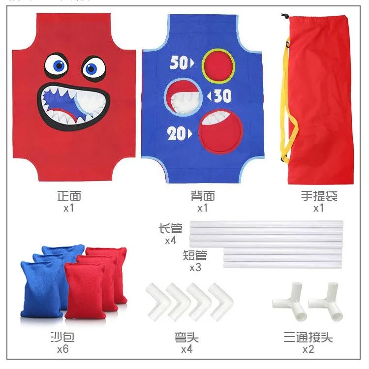 Juego de lanzamiento de sacos de arena, ideal para fiestas al aire libre, con interacción entre varias personas, incluye sacos de arena, juego familiar para el jardín.