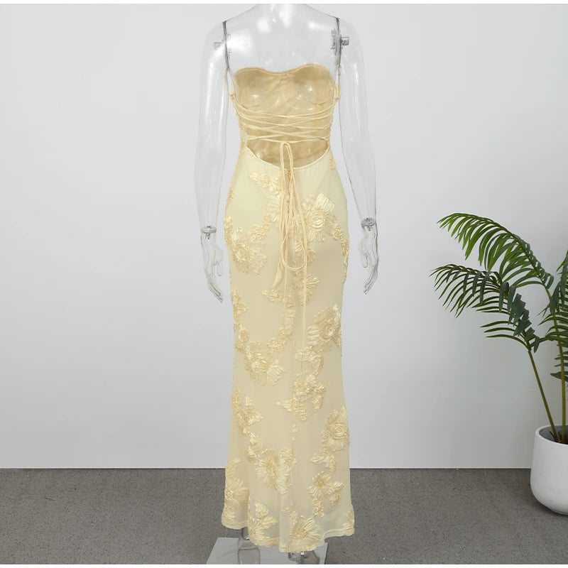Women Flower Printed Sling Long Dresses Sleeveless Off Shoulder Floor Length Backless Maxi Dress Lady Elegant Chic Party Robe