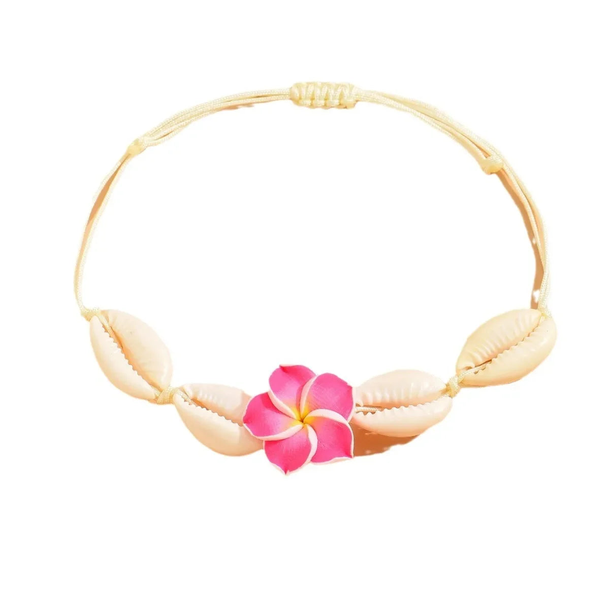 Conjunto de pulsera y collar de conchas multicolores tejidas a mano, joyería de cerámica suave estilo vacaciones en la playa con diseño de flor de huevo bohemia