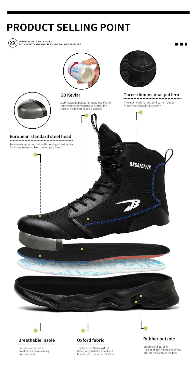 2024 Nuevos zapatos de seguridad para hombre, botas altas de trabajo, zapatillas de trabajo con puntera de acero, botas de trabajo antigolpes y a prueba de pinchazos, zapatos indestructibles