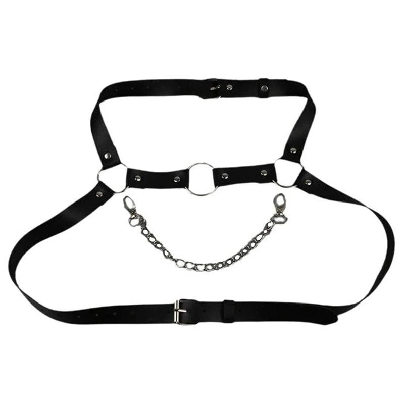 Arnés de cuero de moda para hombre, correas de pecho, cinturón de disfraz de cuero sintético para hombre, correas de corsé ajustables para el cuerpo y los hombros.