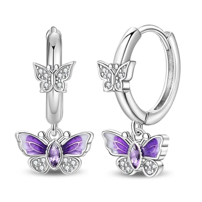 Pendientes de plata de ley 925 con diseño de mariposa, abeja, mariquita y flor de arcoíris para mujer, joyería de moda para fiestas de cumpleaños, regalos