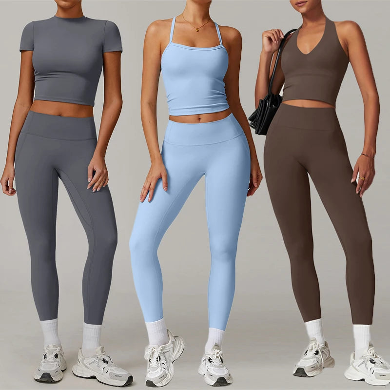 Conjunto deportivo Nude Feel Fitness para mujer, chándal sexy para yoga, ropa deportiva para gimnasio, leggings y ropa interior, ropa de entrenamiento para mujer